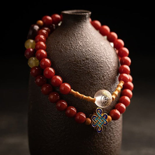 Pulsera de doble vuelta con amuleto de bendición de cinabrio y sándalo rojo, hojas pequeñas, Buda natal, piedras del zodíaco chino, ágata roja
