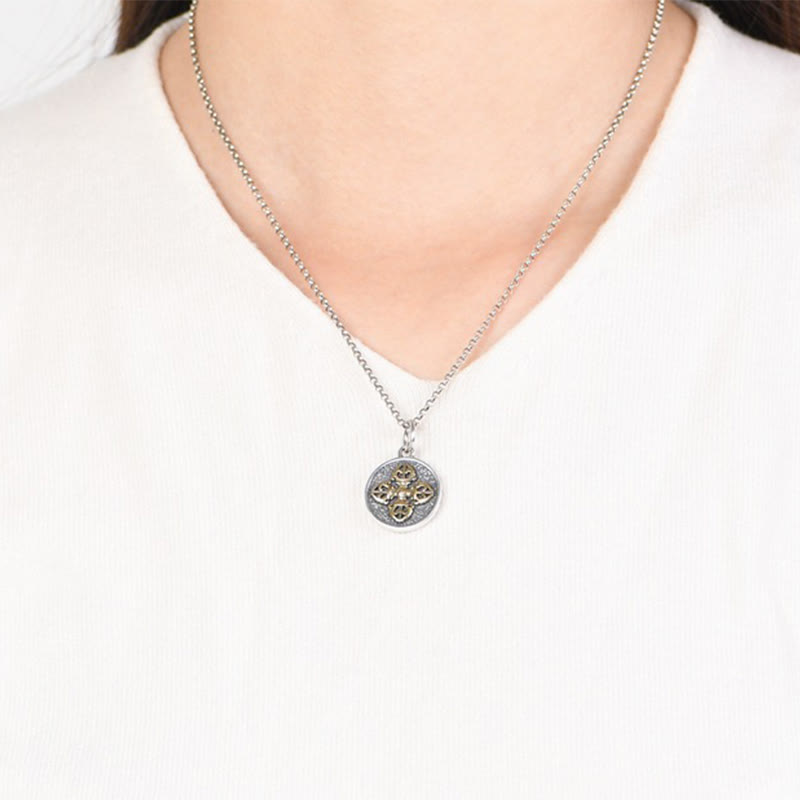 Collar con colgante de bendición de vajra con doble dorje de plata de ley 925 y piedras de Buda