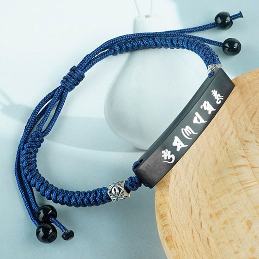 Pulsera de protección con incrustaciones de plata y madera de ébano con seis palabras verdaderas del budismo.