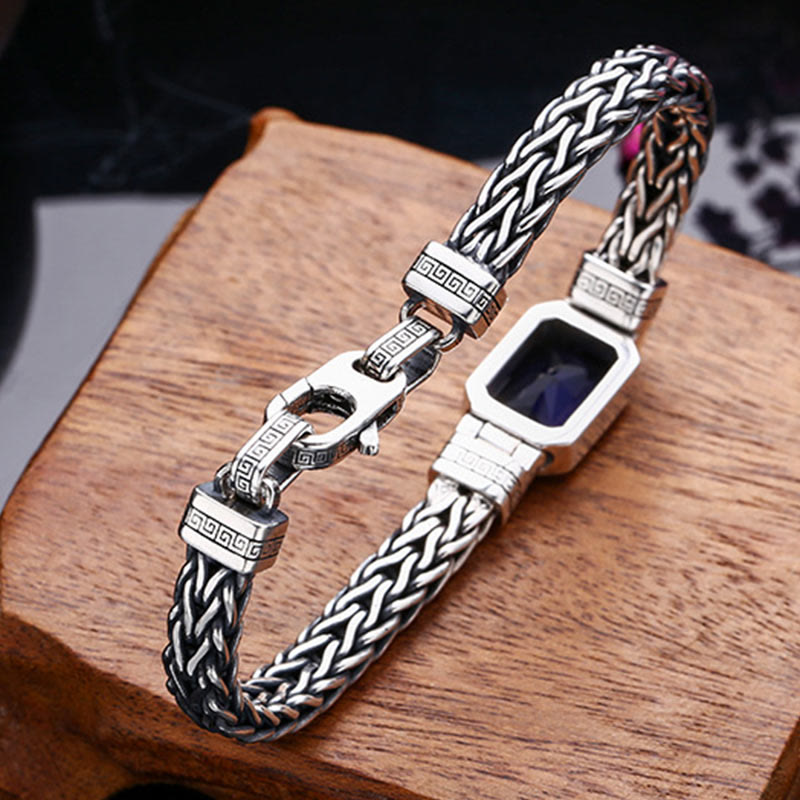 Pulsera con hebilla de riqueza curativa con diseño trenzado de quilla de dragón acrílico azul retro de Buda