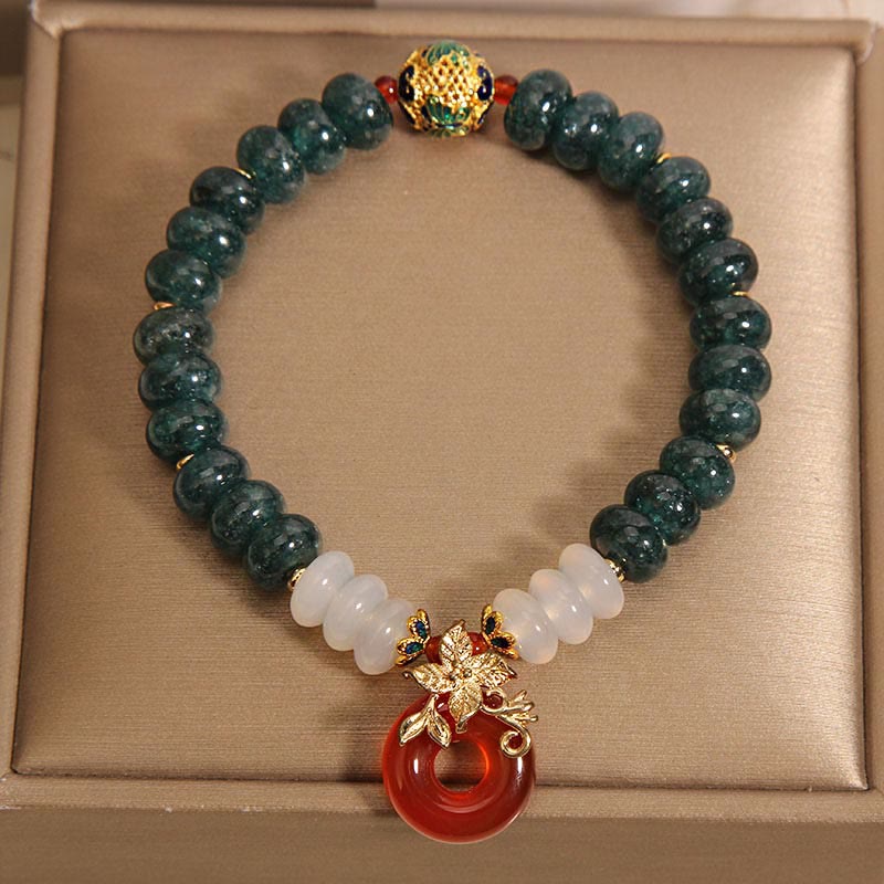Pulsera de la suerte con cuentas de ábaco, jade, ágata blanca y ágata roja, con hebilla de paz