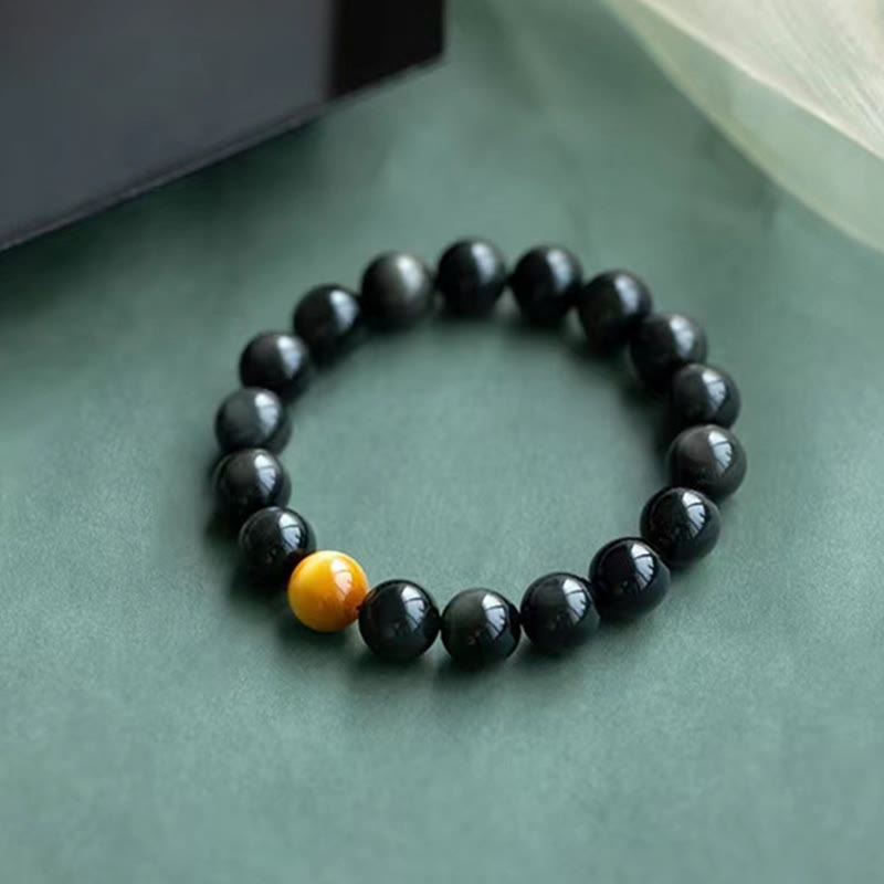 Pulsera de obsidiana arcoíris natural con ojo de tigre y piedras de Buda