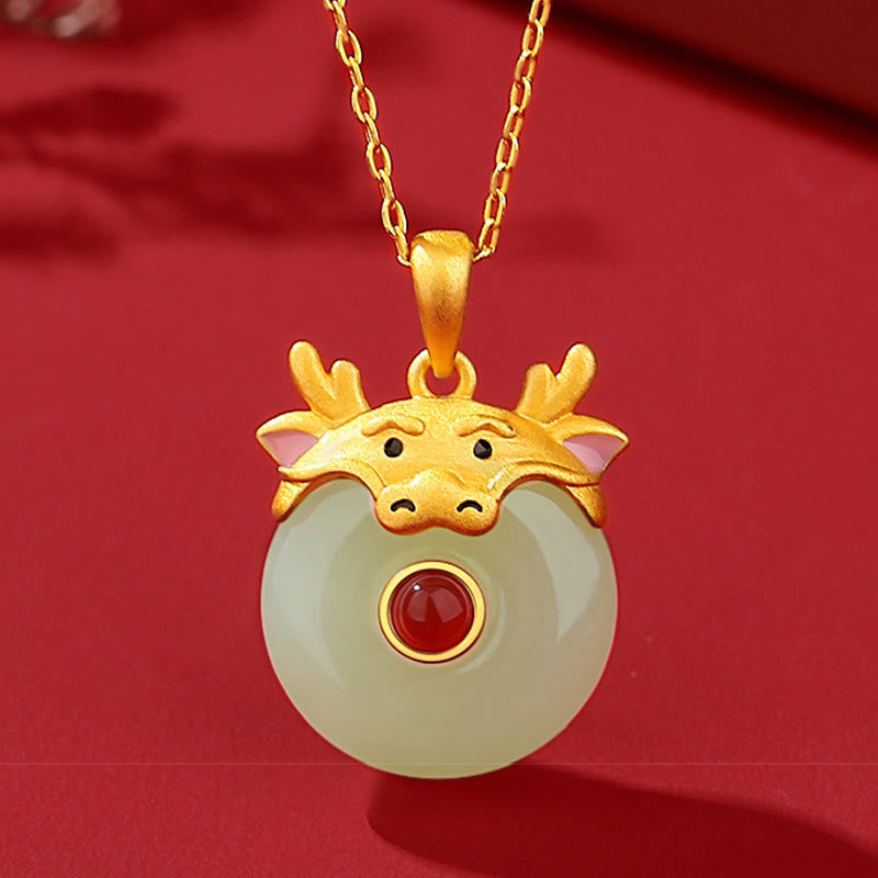 Collar con colgante de ágata roja y jade hetiano de Buda en plata de ley 925 con protección de la suerte del año del dragón y el zodiaco chino.