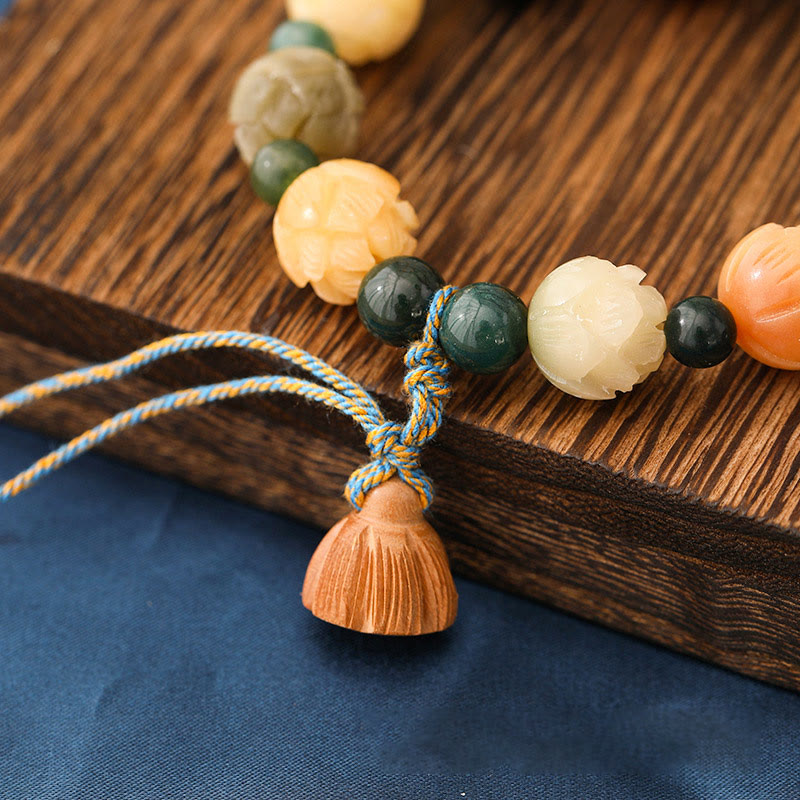 Armband mit Buddha-Steinen, Bodhi-Samen, Lotus-Perle, eingraviert, Moosachat, Frieden, Ruhe