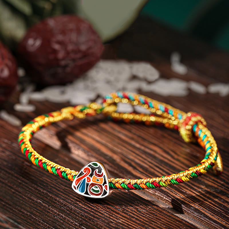 Pulsera multicolor hecha a mano para niños y adultos con piedras de Buda en plata de ley 925 con el Festival del Bote del Dragón, personaje Fu, patrón Zongzi, suerte