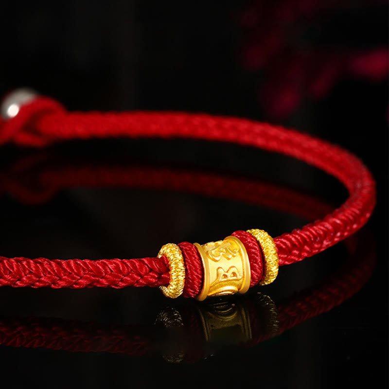 Pulsera de cuentas de la suerte con piedras de Buda del Tíbet, oro 999, con grabado Om Mani Padme Hum