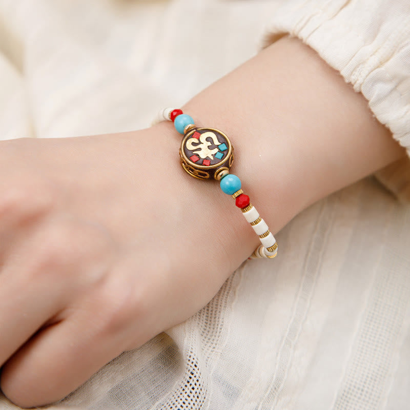 Armband mit tibetischen Buddha-Steinen, Türkis, Om Mani Padme Hum, Schutz und Stärke