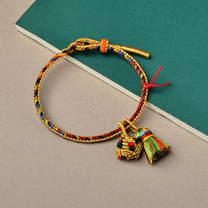 Buddha-Steine, buntes Seil, Glück, handgefertigt, Zongzi, goldene Kugel, Charm-Armband