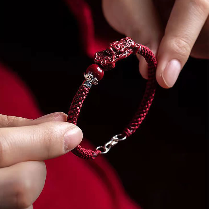 Pulsera trenzada de PiXiu Cinabrio para la Riqueza y la Suerte, hecha a mano con piedras de Buda
