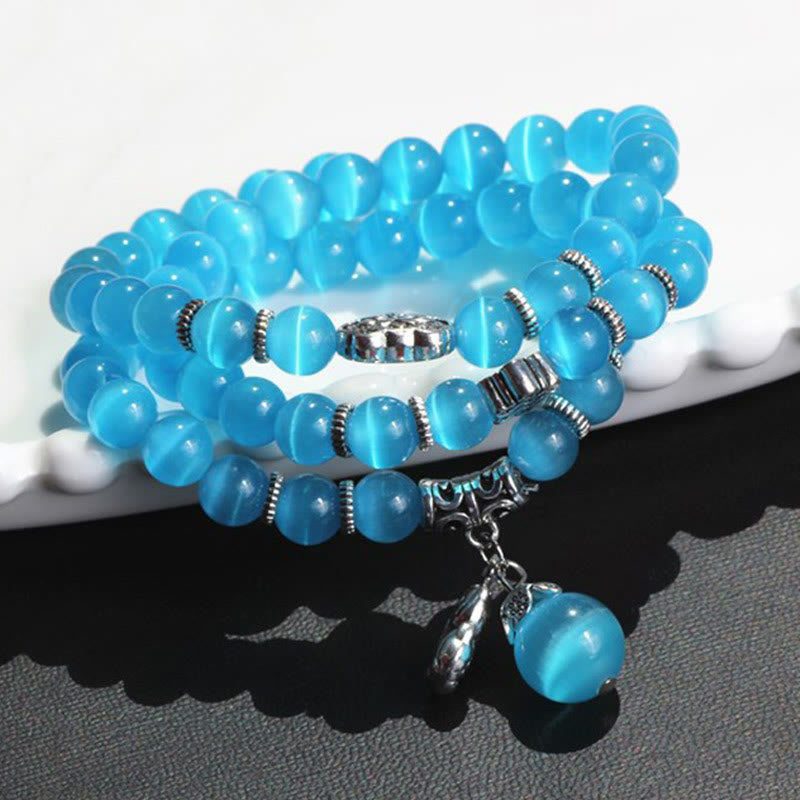 Pulsera triple vuelta con soporte PiXiu de ojo de gato y piedras de Buda