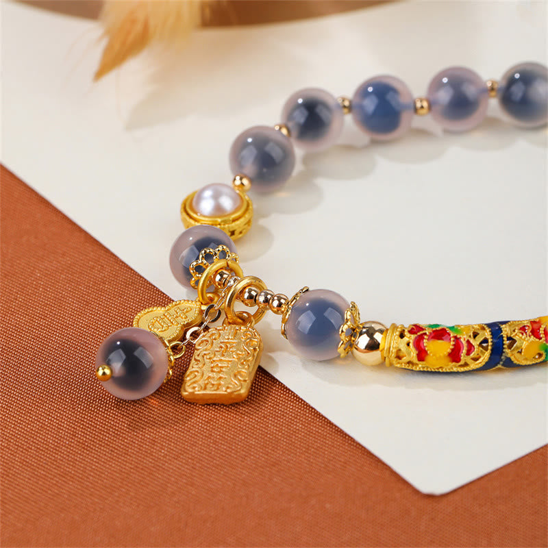 Buddha Stones Armband mit natürlichem blauem Candy-Achat, Amulett, Stärke