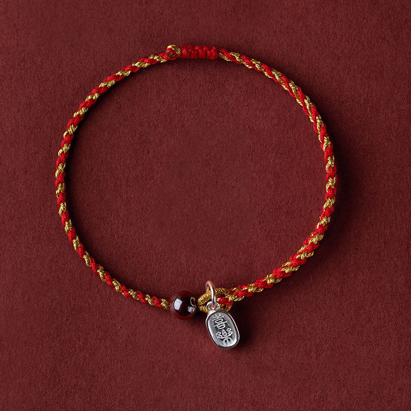 Pulsera trenzada con dije de paz y alegría de loto, hecha a mano con piedras de Buda y cuerda de oro rojo