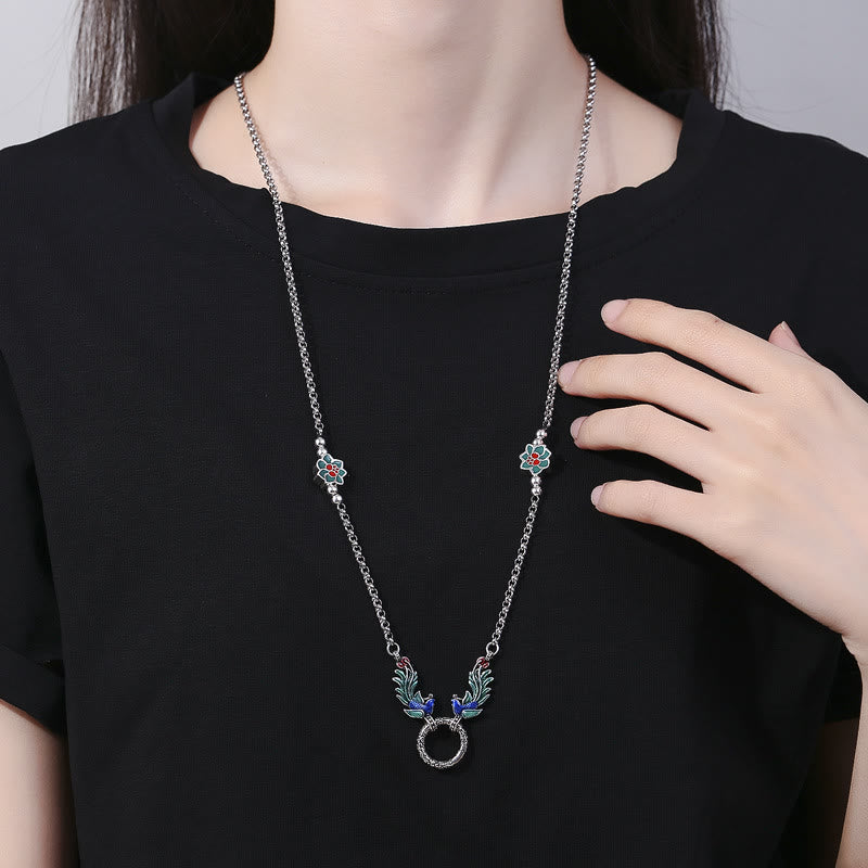 Collar con colgante de flor de loto fénix y piedras de Buda para proteger la suerte