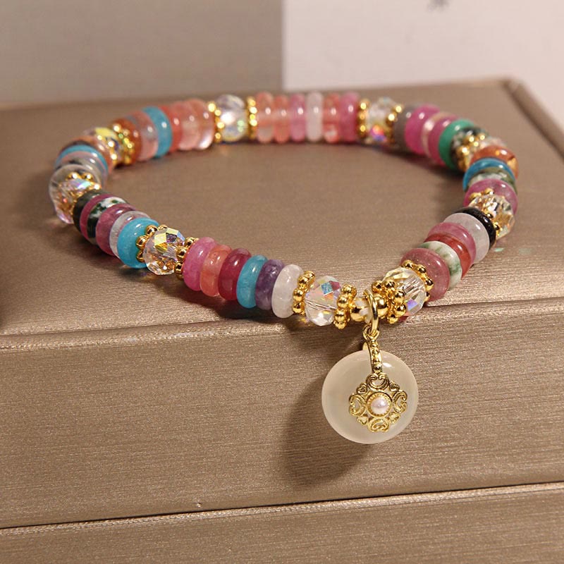 Pulsera auspiciosa con hebilla de paz de varios cristales y piedras de Buda