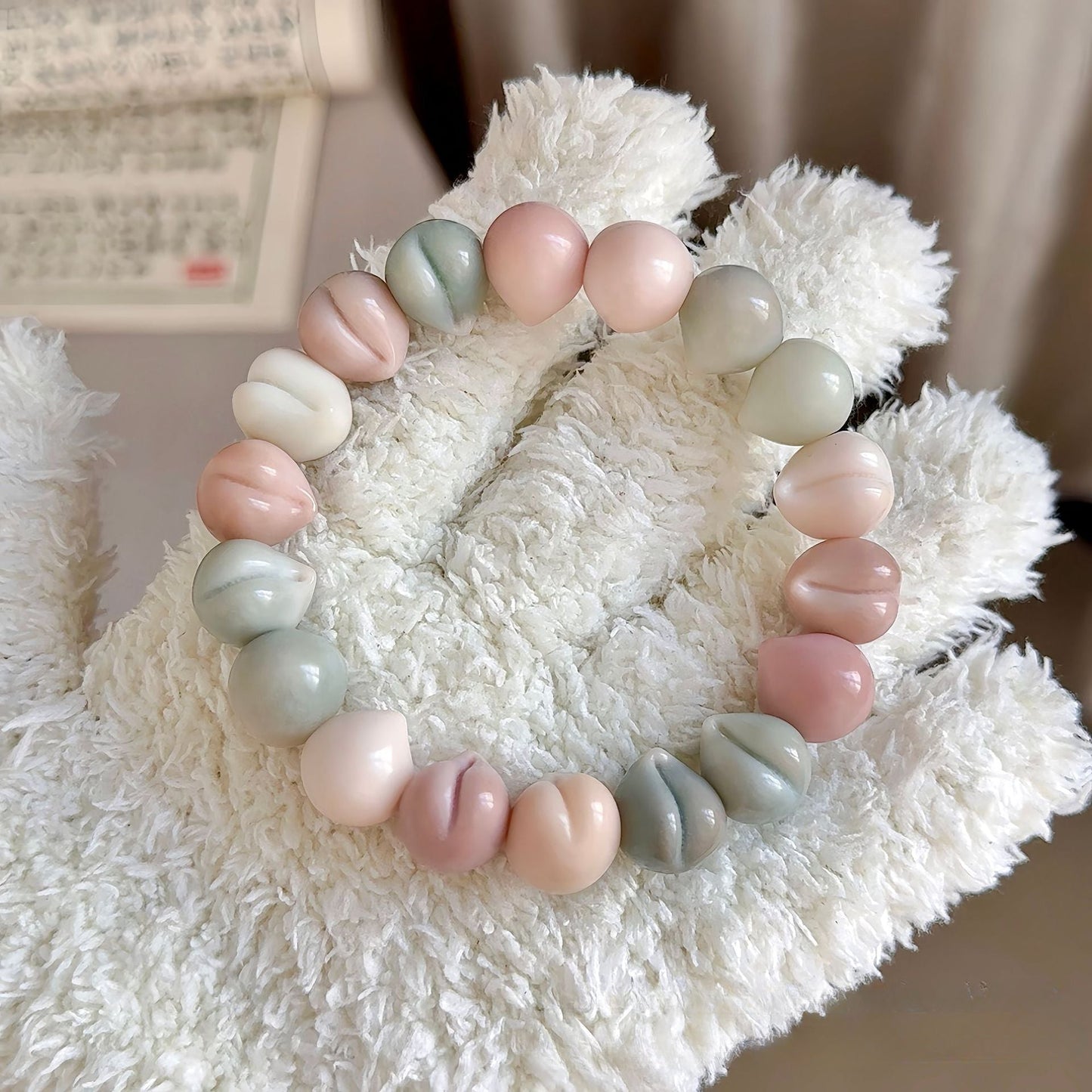 Hand-Carved Water Peach Bodhi Bracelet – Exquisite Craftsmanship - Touch Bling