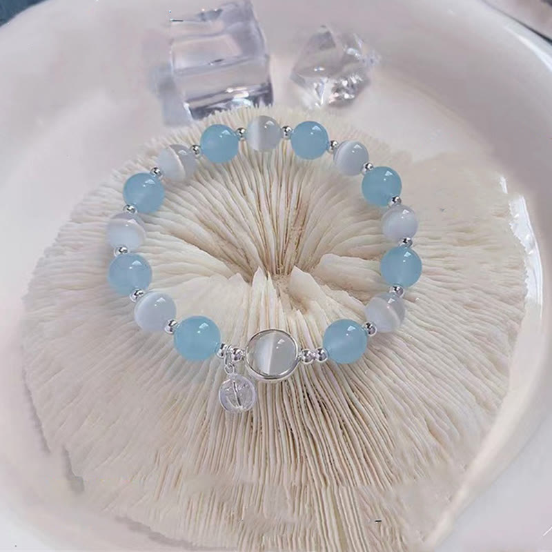 Pulsera con dije de ojo de gato y aguamarina de plata de ley 925 con piedras de Buda