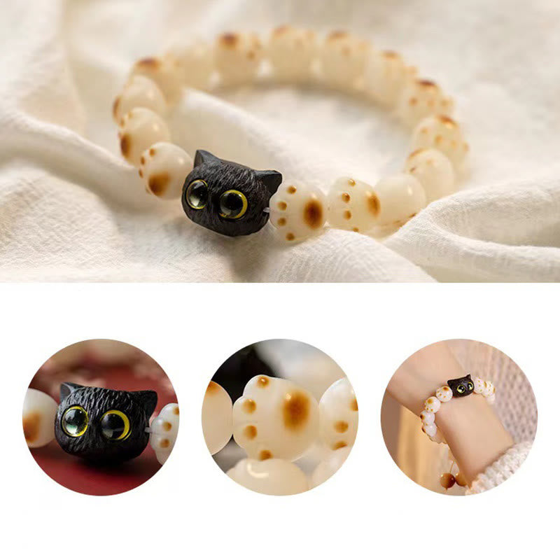 Pulsera de la paz con semillas de bodhi naturales de Buda, sándalo rojo, gato de la suerte y pata encantadora