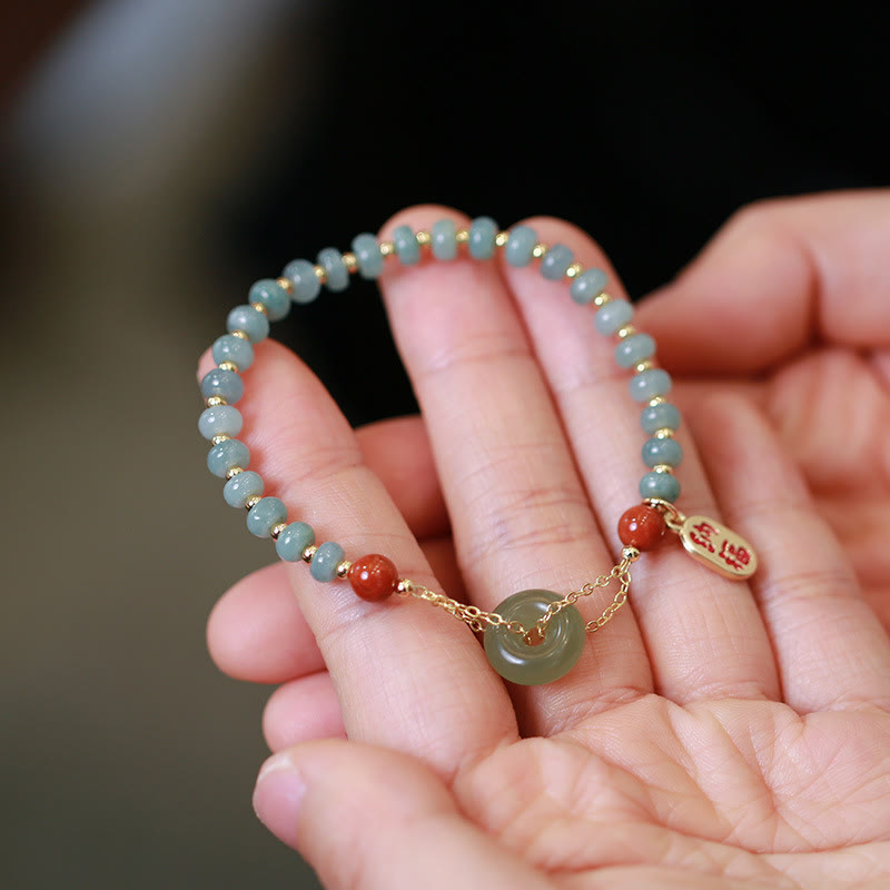 Buddha Stones Natürliche Hetian Jade Achat Frieden Schnalle Glück Glück Armband