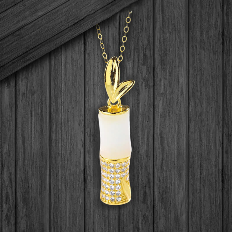 Collar con colgante de la felicidad de bambú y jade blanco hetiano de plata de ley 925 con piedras de Buda