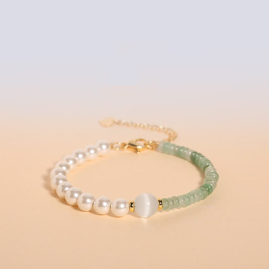 Pulsera de gratitud con piedras de Buda, cuarzo fresa verde natural, ojo de tigre, sodalita, jade blanco y perla.
