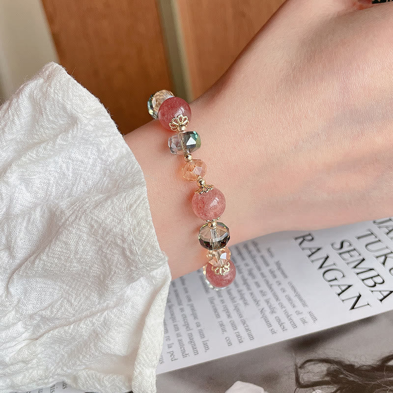 Pulsera positiva de cristal colorido de cuarzo fresa natural con piedras de Buda