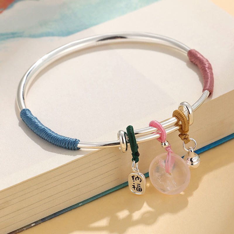 Pulsera de amor con flor de la suerte y hebilla de paz de cristal rosa con piedras de Buda