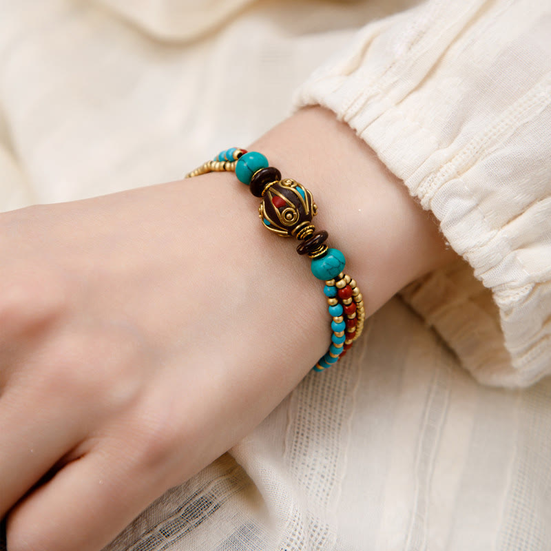 Armband mit tibetischen Buddha-Steinen, Türkis, Om Mani Padme Hum, Schutz und Stärke