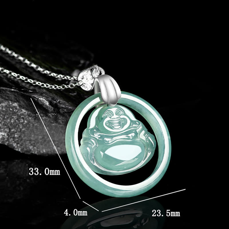 Collar con colgante de Buda sonriente de jade natural en plata de ley 925 con piedras de Buda