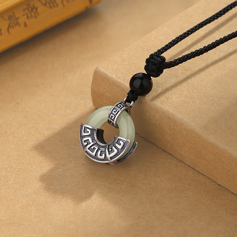 Collar con colgante de prosperidad y hebilla de paz de jade hetiano natural en plata de ley 925 con piedras de Buda