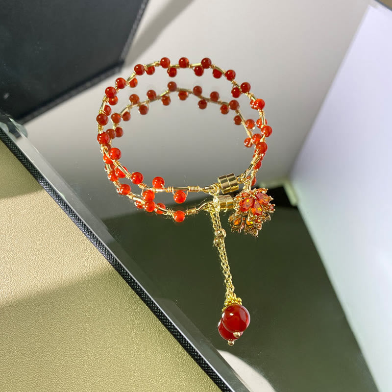 Buddha Stones Rotes Ahornblatt Glücksbringer Armband