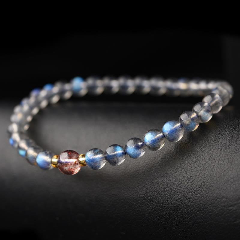 Pulsera de piedras de Buda con piedra lunar, cristal rosa y cinabrio, con propiedades curativas positivas