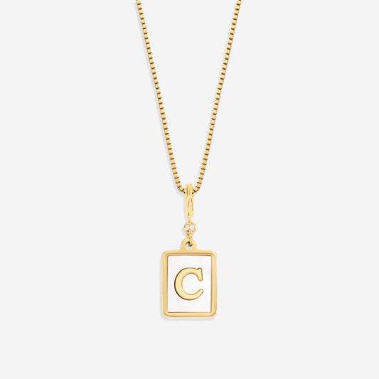 Mother of Pearl Initial Card Necklace | Box Chain