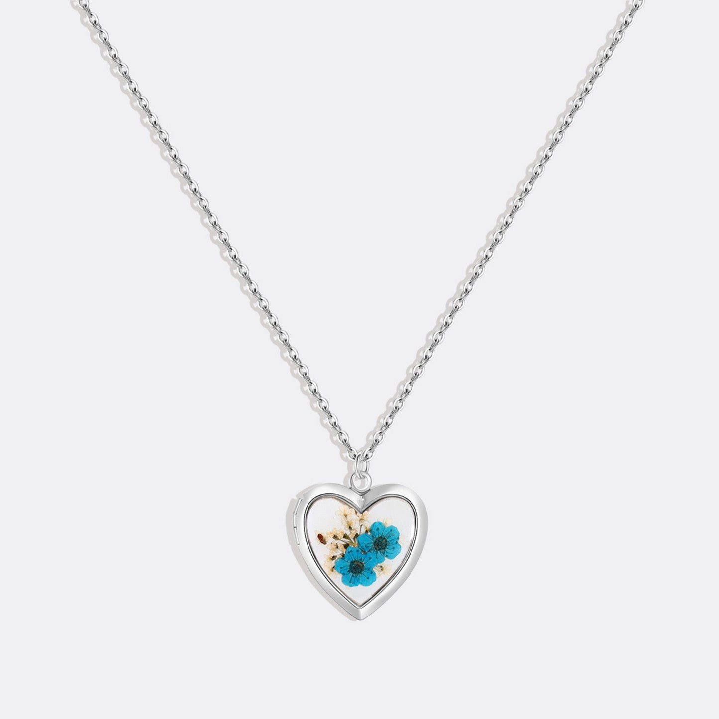 Handmade Pressed Flower Photo Heart Locket