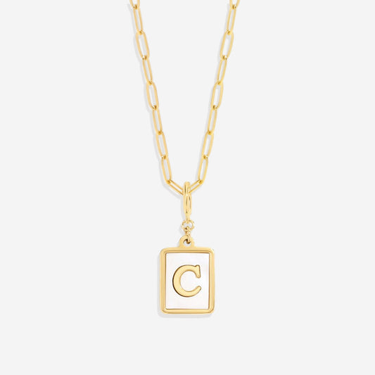 Mother of Pearl Initial Card Necklace | Paperclip Chain