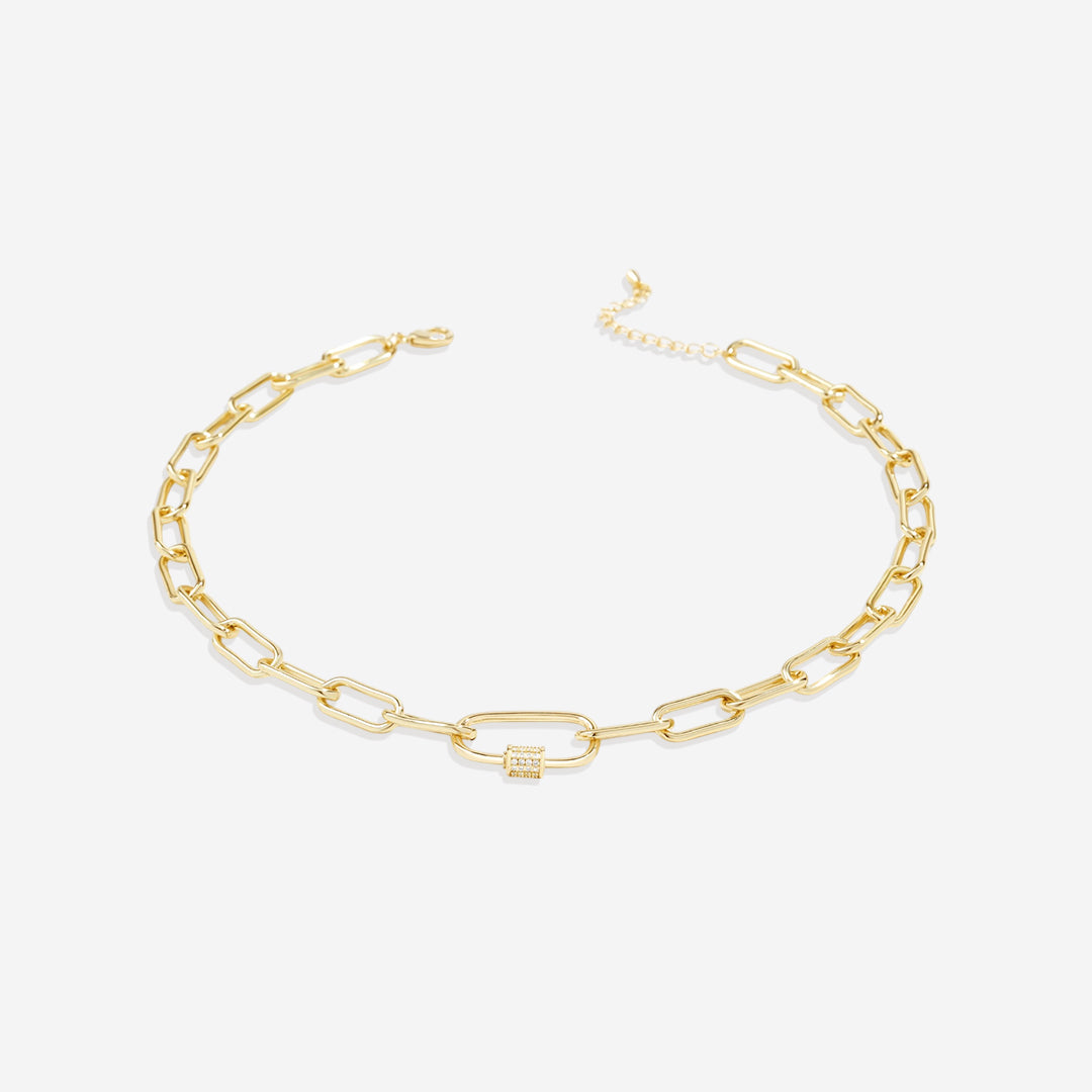 Link Chain Necklace with Pave Carabiner Clasp