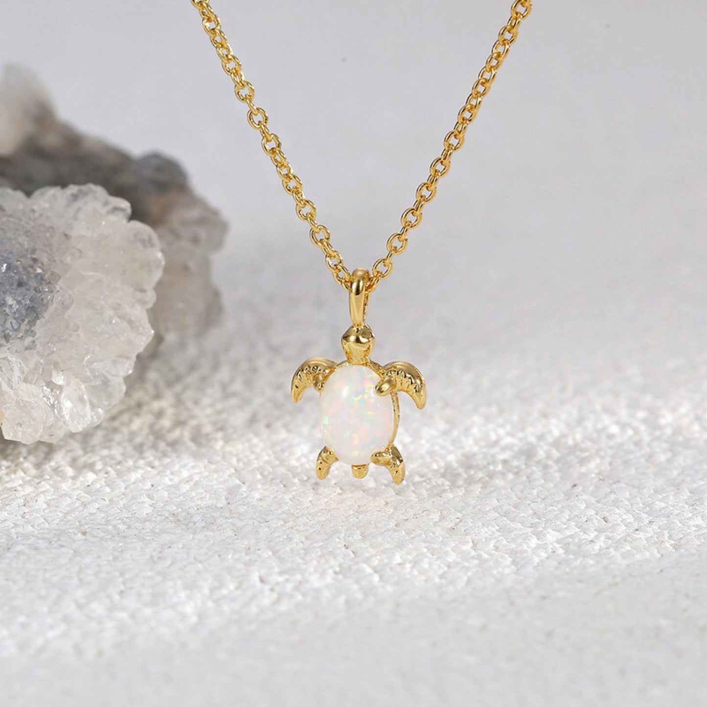 Glow Opal Turtle Pendant Necklace