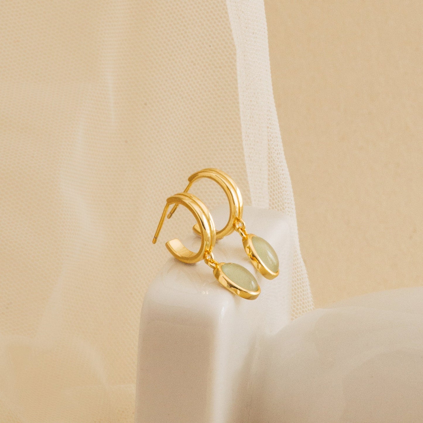 Jade Gemstone Drop Hoops