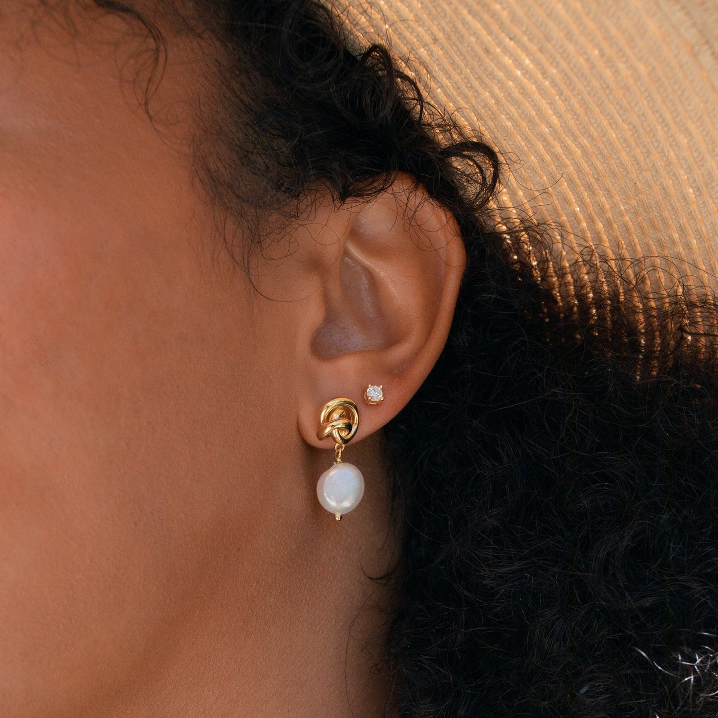 Pendientes colgantes de perla con nudo