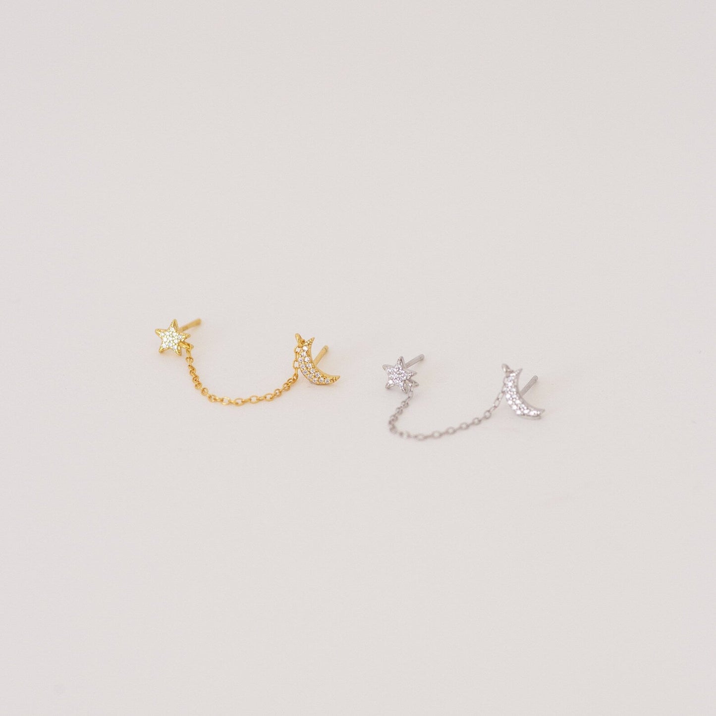 Pendientes de cadena Luna y Estrella
