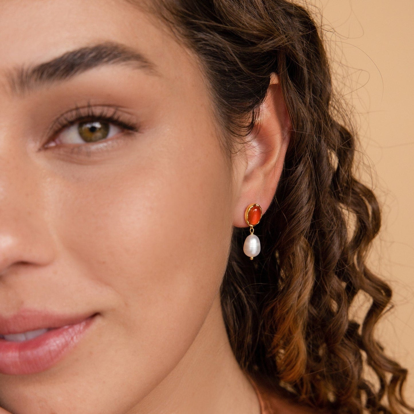 Carnelian Pearl Earrings