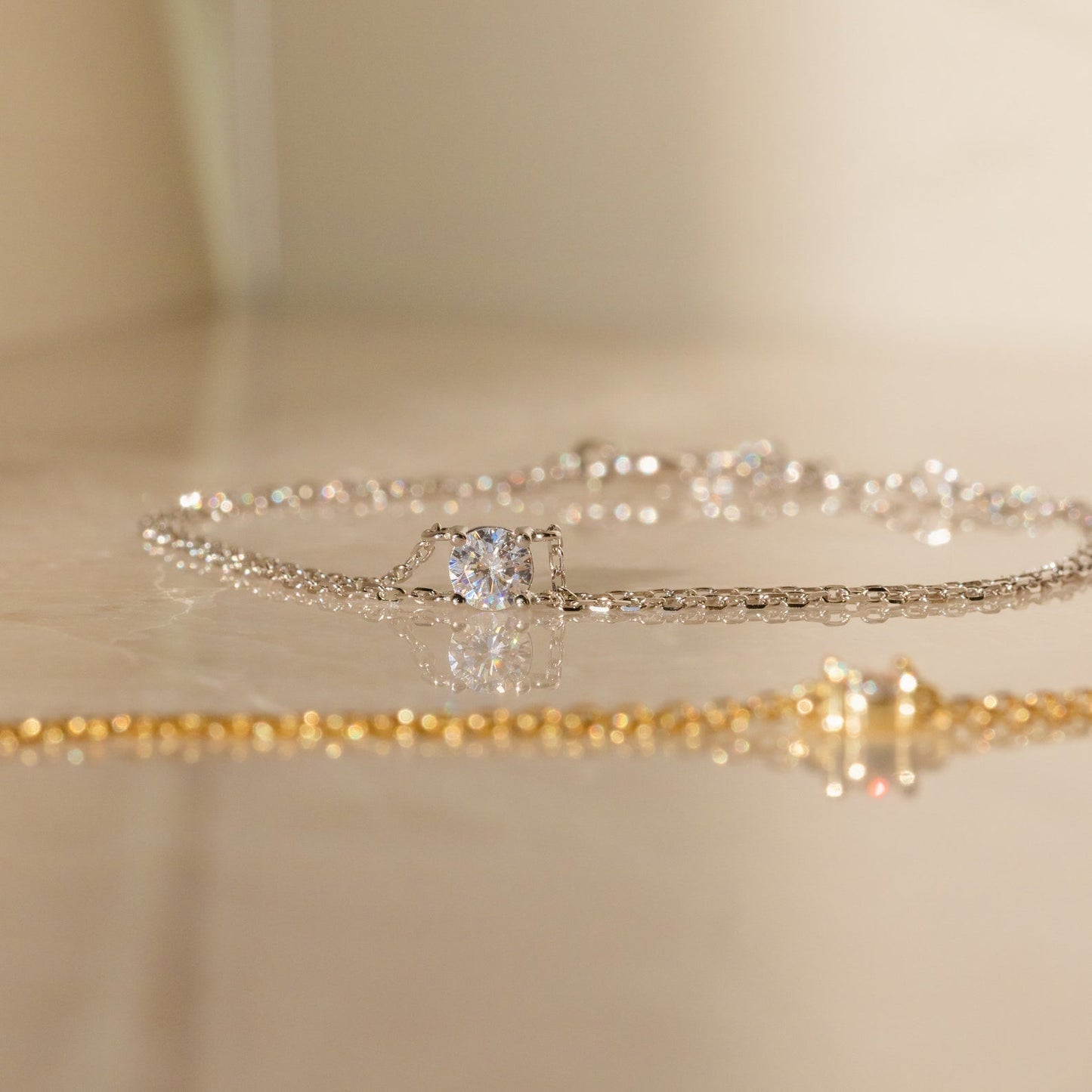 Pulsera de diamantes con cadena doble
