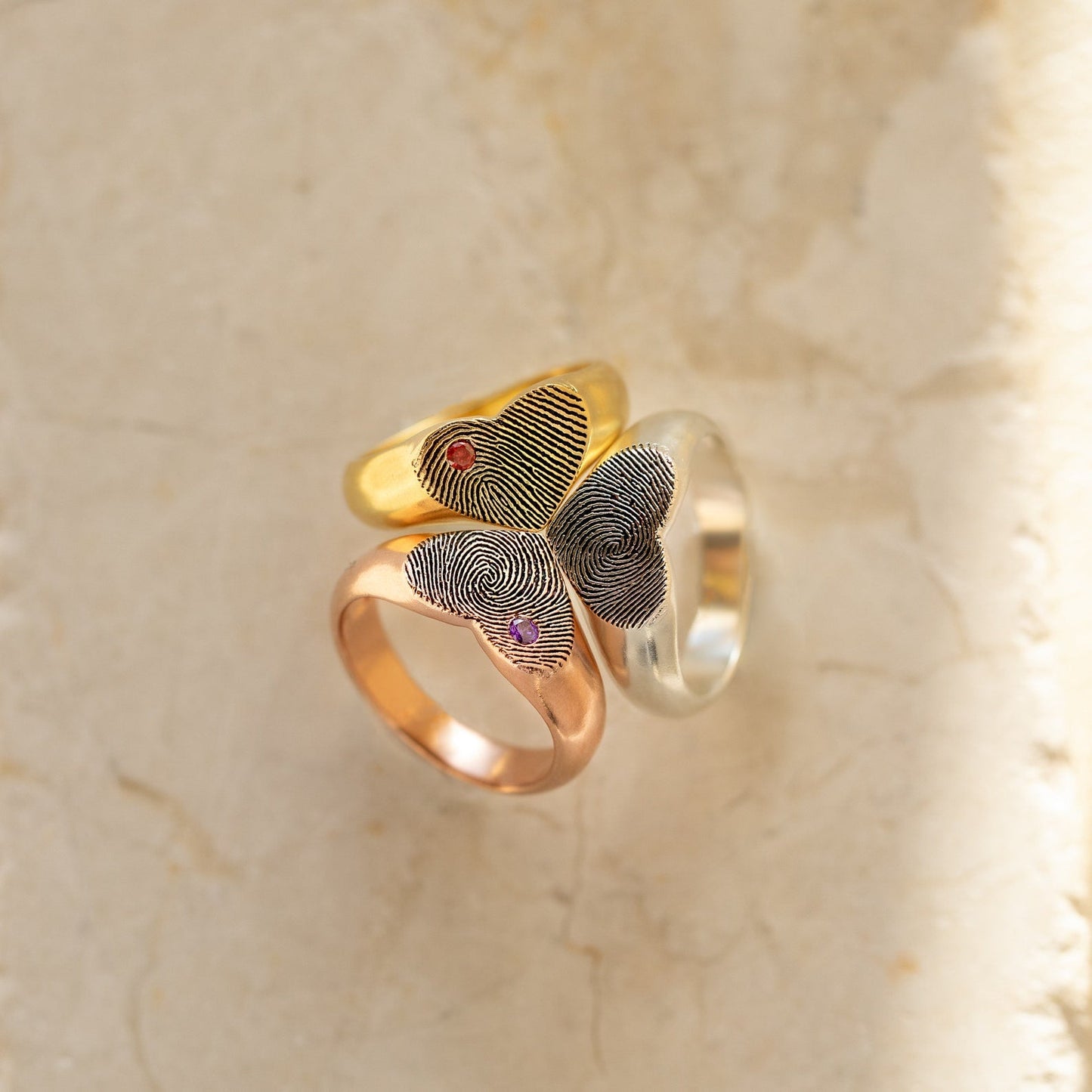 Fingerprint Heart Signet Ring
