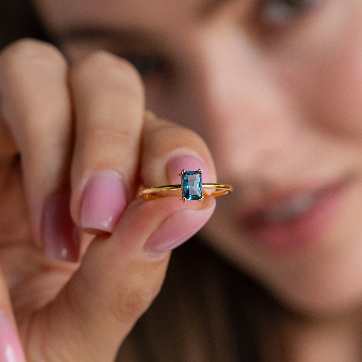 Blue Topaz Emerald Ring