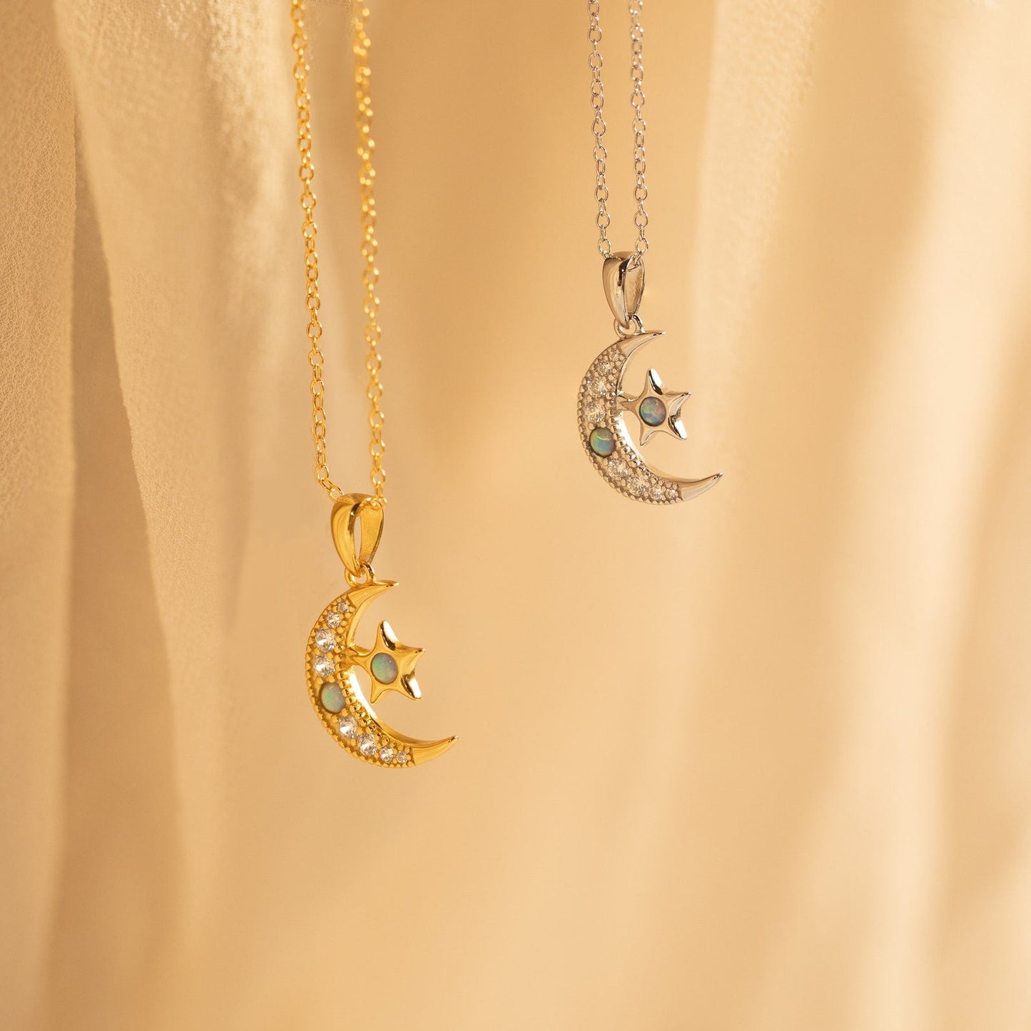 Opal Moon & Star Necklace