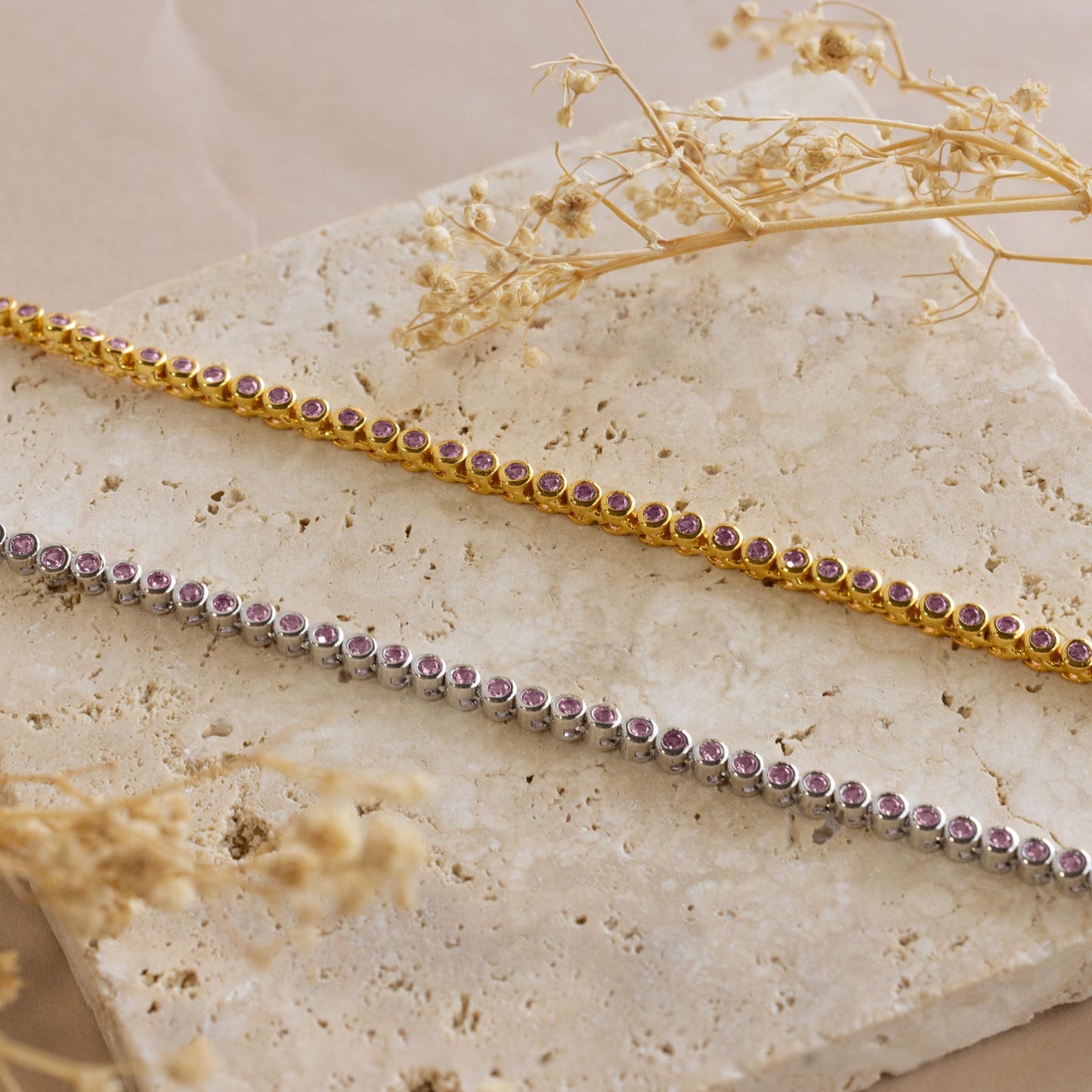 Collar de tenis con bisel rosa