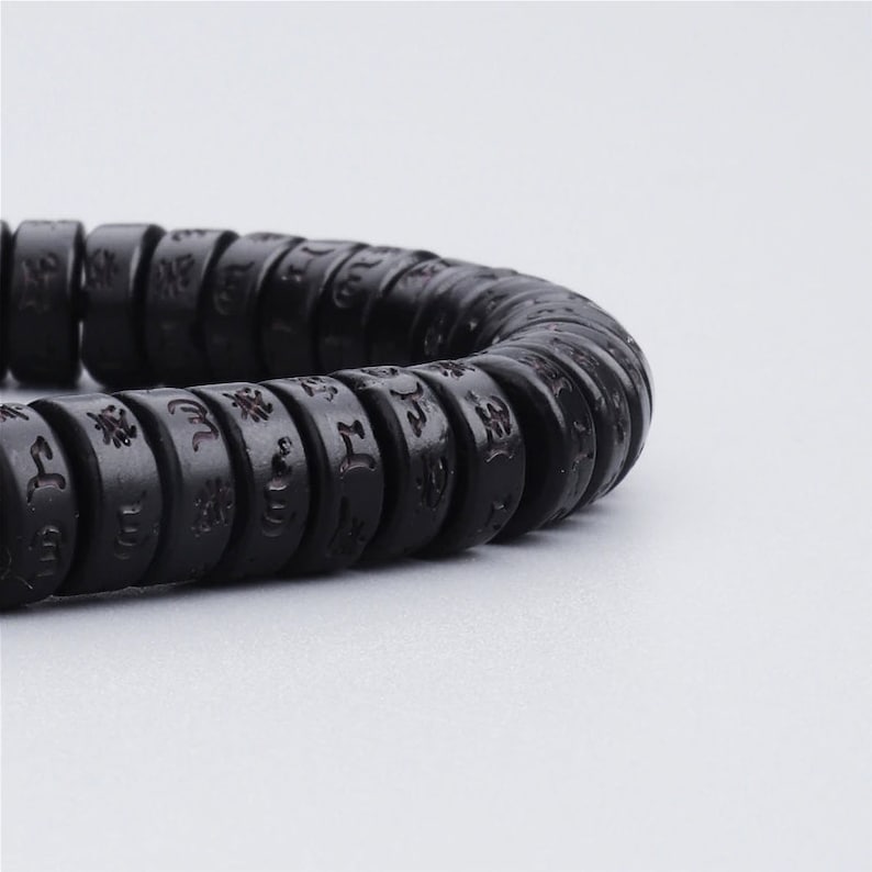 Tibetan Lucky Black Coconut Shell Braided Bracelet, Meditation Bracelet, Mens Bracelet
