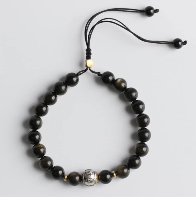Tibetan Mantra Bracelet Lucky Obsidian Bracelet for Protection