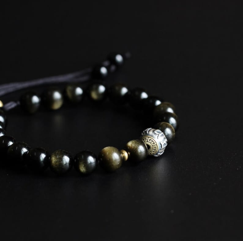 Tibetan Mantra Bracelet Lucky Obsidian Bracelet for Protection