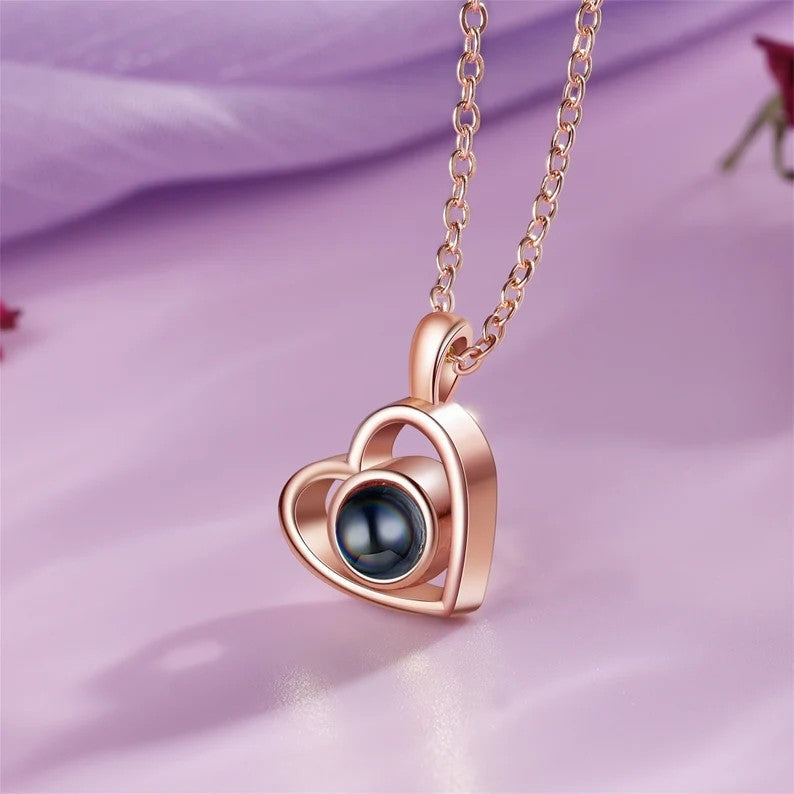 Diamond Classic Heart Photo Projection Necklace