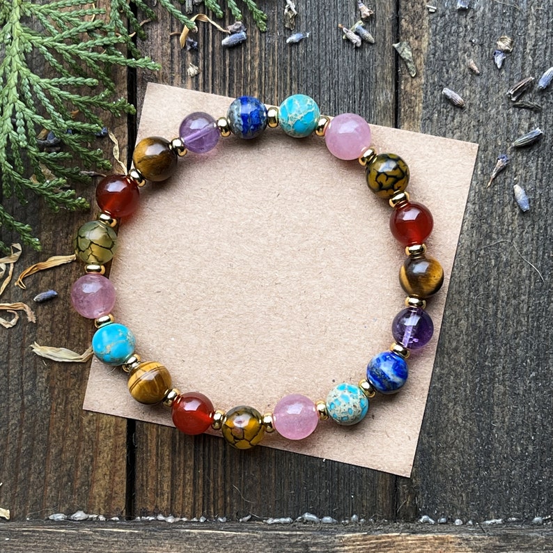Seven Chakra Stone Bracelet Multi Gemstone Crystal Energy Bracelet 8mm - Touch Bling
